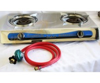 PROPANE STAINLESS 2 DOUBLE HEAD BURNER GAS STOVE 20000 BTU w/ Gas Regulator